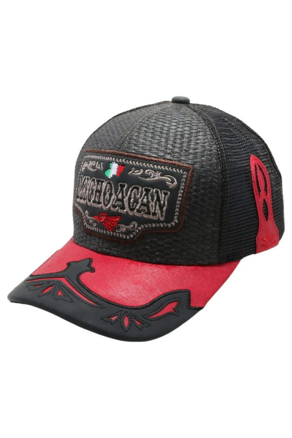 Mexico Michoacan State Straw Fablic Trucker Black Cap Hat