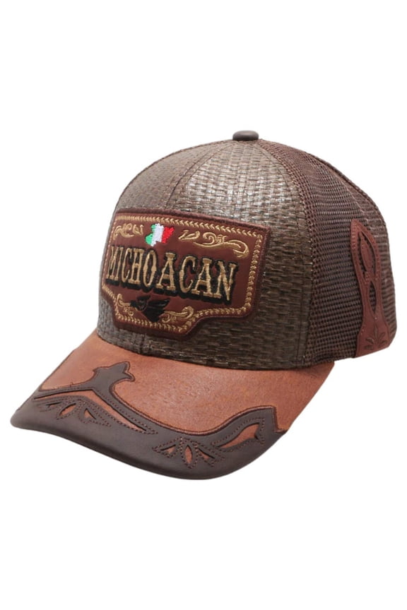 Mexico Michoacan State Straw Fablic Trucker Brown Cap Hat