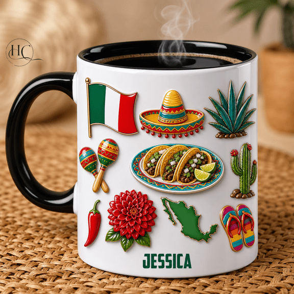 Mexico Mug 2D Printed Design Personalized Name Gift for Coffee Lovers