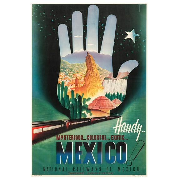 Mexico - National Railways - Vintage Travel Poster (24x36Inches(Black-Framed))