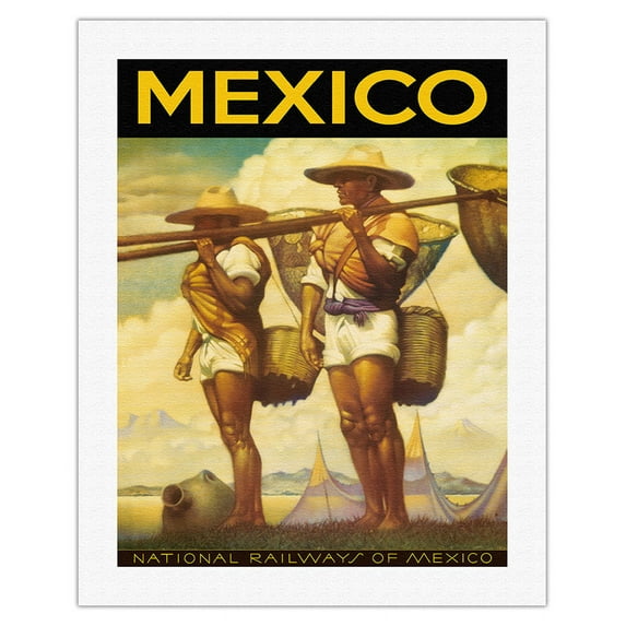 Mexico - National Railways of Mexico - Vintage Railroad Travel Poster c.1950s - Fine Art Rolled Canvas Print 20in x 26in