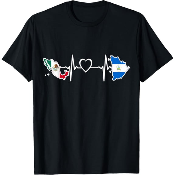 Mexico Nicaragua Flag - Mexican Nicaraguan HeartBeat T-Shirt