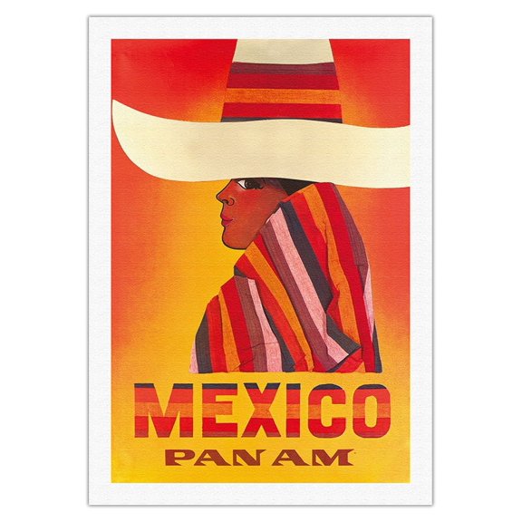 Mexico - Pan American World Airways - Vintage Airline Travel Poster c.1968 - Fine Art Rolled Canvas Print 27in x 40in
