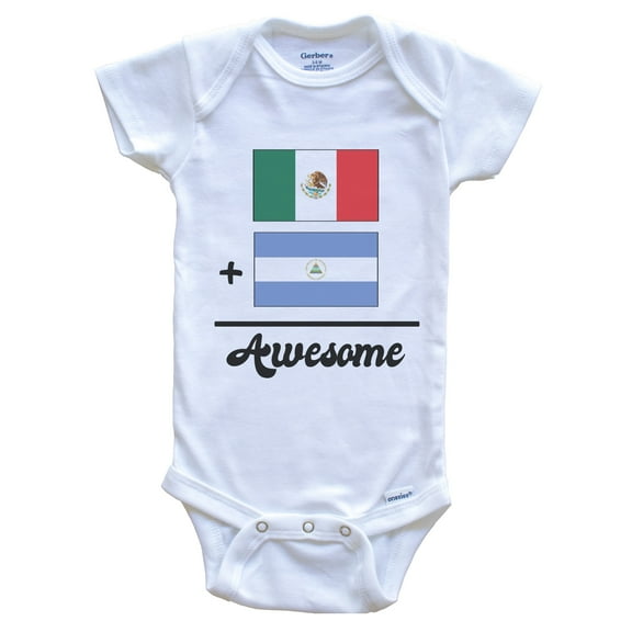 Mexico Plus Nicaragua Equals Awesome Cute Mexican Nicaraguan Flags Baby Bodysuit, 0-3 months white