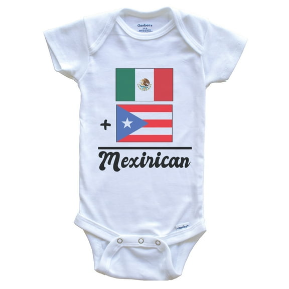 Mexico Plus Puerto Rico Equals Mexirican Cute Mexican Puerto Rican Flags Baby Bodysuit, 0-3 months white