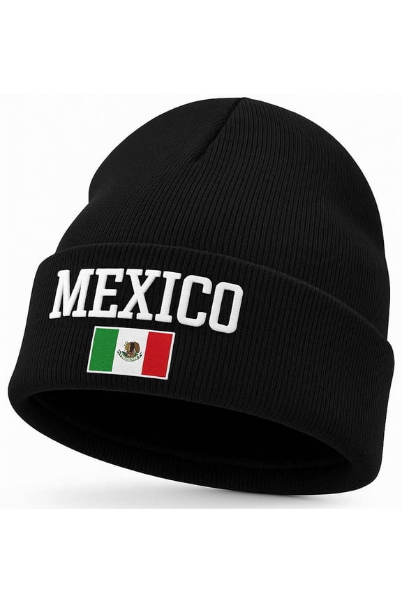 Mexico Pride Beanie Hat – Winter Skullie Cap with Flag Logo and Faux Fur Lining, Black