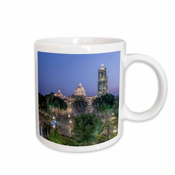 3drose, Mexico, Puebla, Zocolo and Puebla Cathedral at Twilight, 11oz Mug