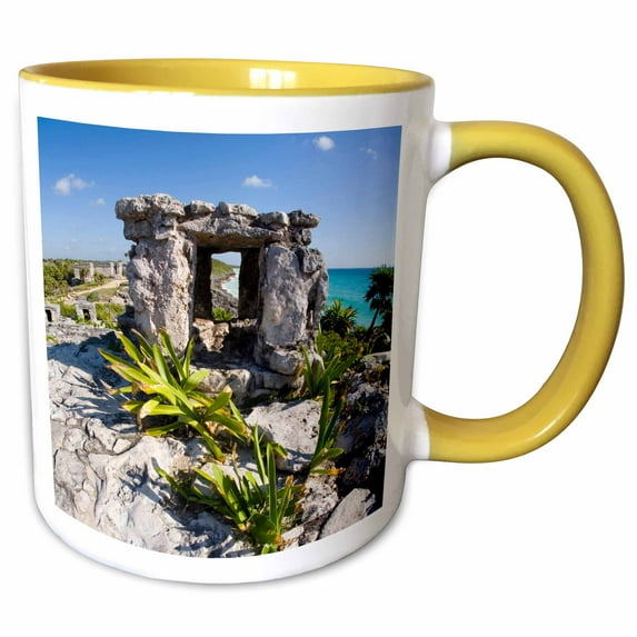 3drose, Mexico, Quintana Roo, Tulum. Tulum Ruins View - Sa13 Jeg0747 - Julie Eggers, 11oz Two-tone Yellow Mug