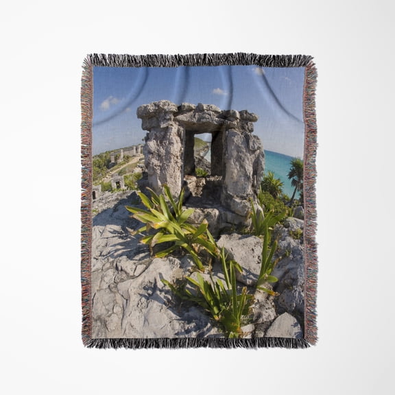 Mexico, Quintana Roo, Tulum. Tulum Ruins View - Sa13 Jeg0747 - Julie Eggers, Woven Blanket