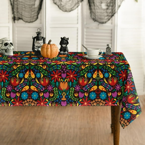 Mexico Rectangular Tablecloth 60x120 Inch, Halloween Cinco De Mayo Fiesta Design Washable Seasonal Table Cover for Party Picnic Dinner Decor