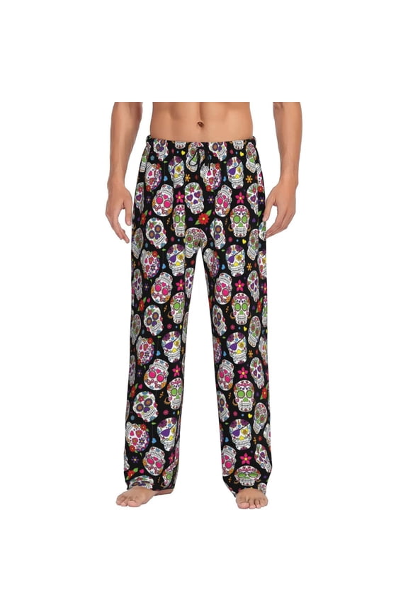 Mexico Ritual Figures Men's Pajama Pants Soft Breathable Sleep Lounge Pants With Pockets, Elastic Waist PJS Bottoms For Nightwear & Home Medium