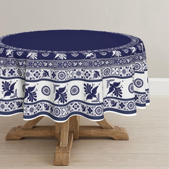 Mexico Round Tablecloth 60×60 Inch Round, Cinco De Mayo Fiesta Design Blue Washable Table Cover for Party Picnic Dinner Decor