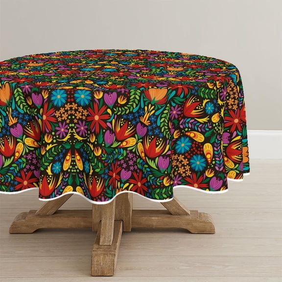 Mexico Round Tablecloth 60×60 Inch Round, Cinco De Mayo Fiesta Design Washable Table Cover for Party Picnic Dinner Decor