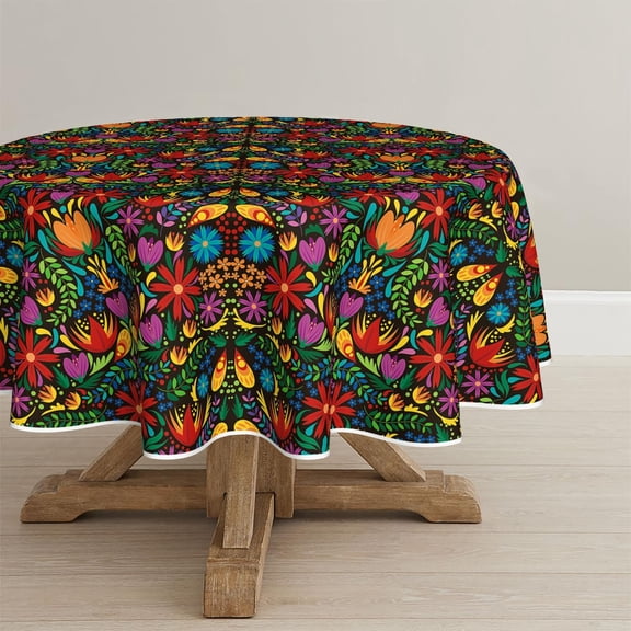 Mexico Round Tablecloth 60x60 Inch Round, Halloween Cinco De Mayo Fiesta Design Washable Seasonal Table Cover for Party Picnic Dinner Decor