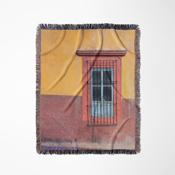 Mexico, San Miguel De Allende. Cobblestone Streets By Stucco House., Woven Blanket