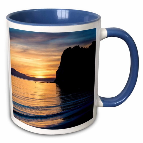 3drose, Mexico, Sea of Cortez, Loreto Bay. Sunrise Over Nopolo Rock., 15oz Two-tone Blue Mug