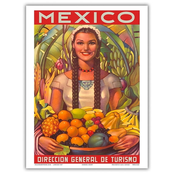 Mexico - Senorita with Fruit Bowl - Vintage Travel Poster by Jorge González Camarena c.1951 - Master Art Print (Unframed) 9in x 12in