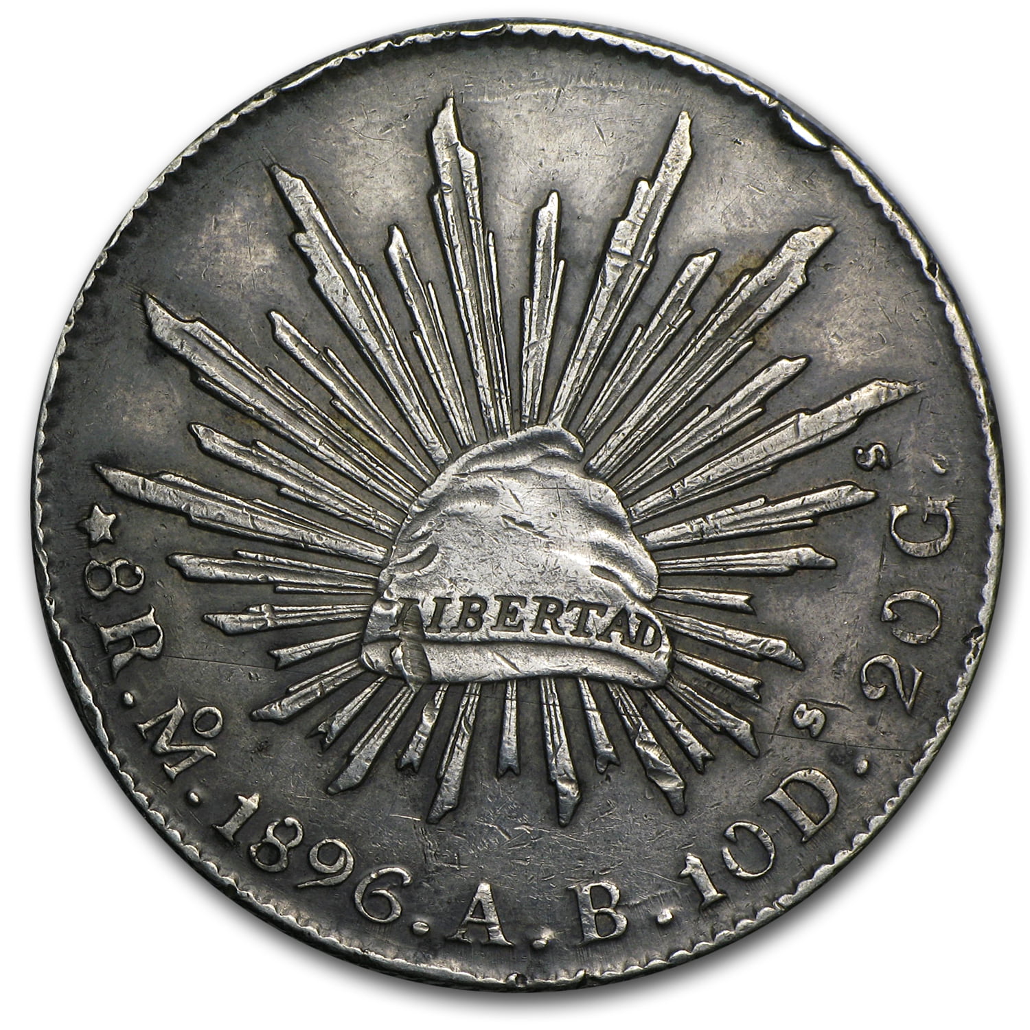 Mexico Silver 8 Reales Cap & Rays Avg Circ (ASW .7859 oz