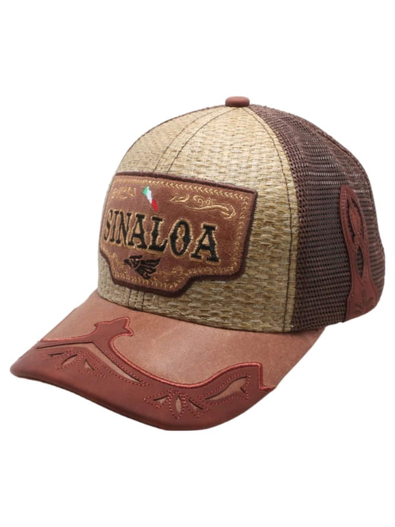 Mexico Sinaloa State Straw Fablic Trucker Brown Cap Hat