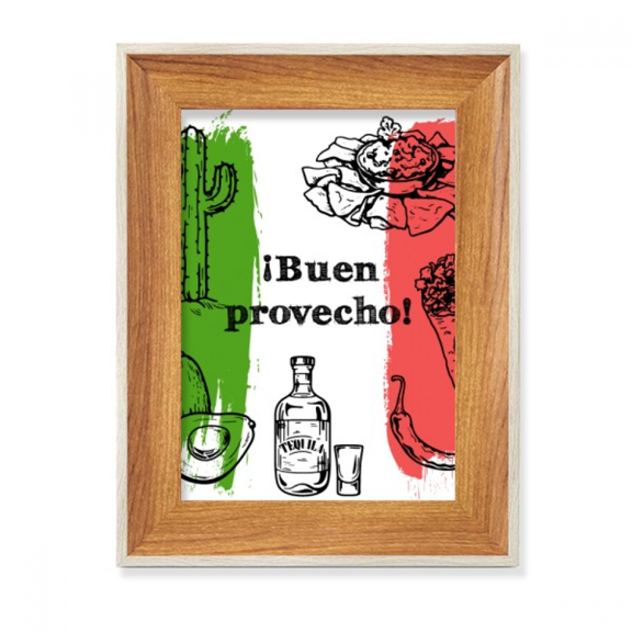 Mexico Sketch Cuisine Flag Round Cactus Desktop Wooden Photo Frame Display Picture Art Painting Multiple Sets