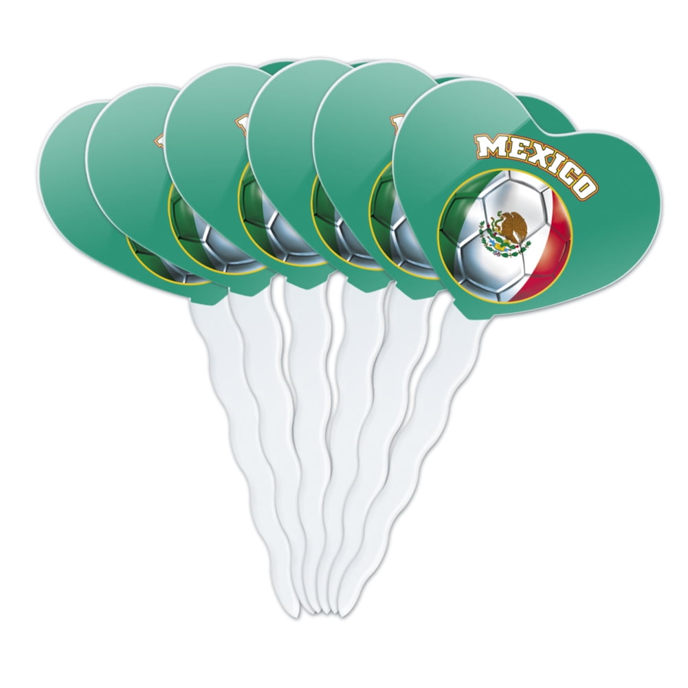 GRAPHICS AND MORE Mexico Soccer Football Futbol Heart Love Cupcake Picks Toppers Decoration Set of 6
