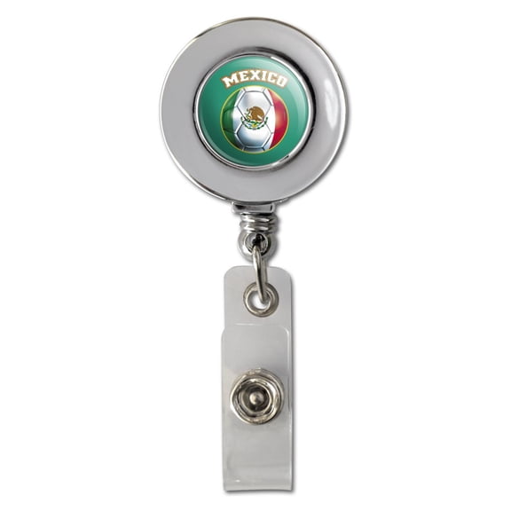 Mexico Soccer Football Futbol Retractable Reel Chrome Badge ID Card Holder Clip