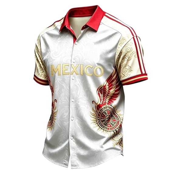 Mexico Soccer Jersey Button Shirt for Men Collared Short Sleeve Beach Tops Casual Comzy Summer Tees
