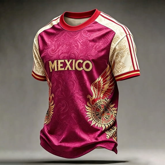 Mexico Soccer Jersey Men 2026 Soccer Shirt 2D Graphic Crew Neck Short Sleeve Summer Tee Hot Pink XXL