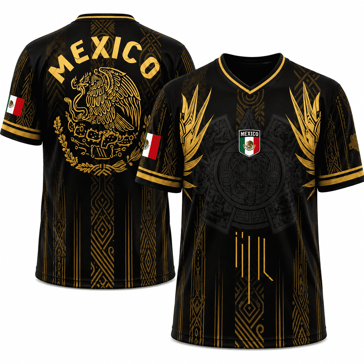 Mexico Soccer Jersey, Men's Aztec Mayan Calendar Mexican Flag
