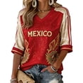 thumbnail image 1 of Mexico Soccer Jersey Women Shirts 2026 Country Team Short Sleeve V Neck Fan International Football Shirt Retro Streetwear Top Red XXL, 1 of 3
