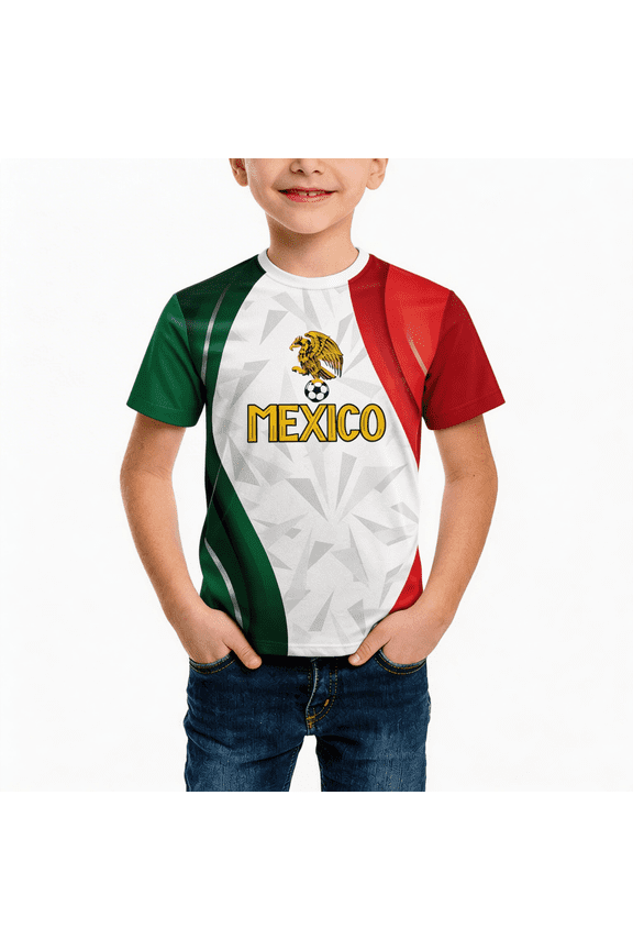 Mexico Soccer Jersey for Kids Boys Short Sleeve National Team Chichén Itzá Pyramid Graphic Patriotic Youth Football Fan Casual Tee Gray 130