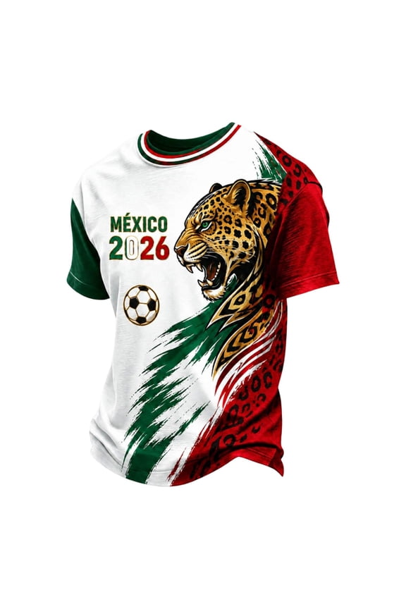 Mexico Soccer Jerseys 2026 Mexico Soccer Tops Short Sleeve Men Black Gold Cultural Graphic Crew Neck Funny Football Print National Supporter Daily Workout Tee shirts tees,Green XL