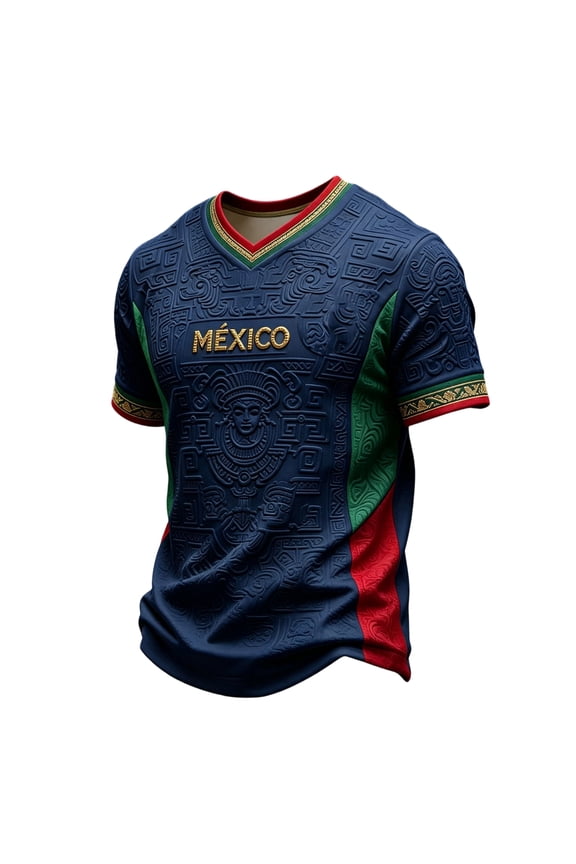 Mexico Soccer Jerseys 2026 Mexico Soccer Tops Short Sleeve Men Black Gold Cultural Graphic Crew Neck Funny Football Print National Supporter Daily Workout Tee,Royal Blue 3XL