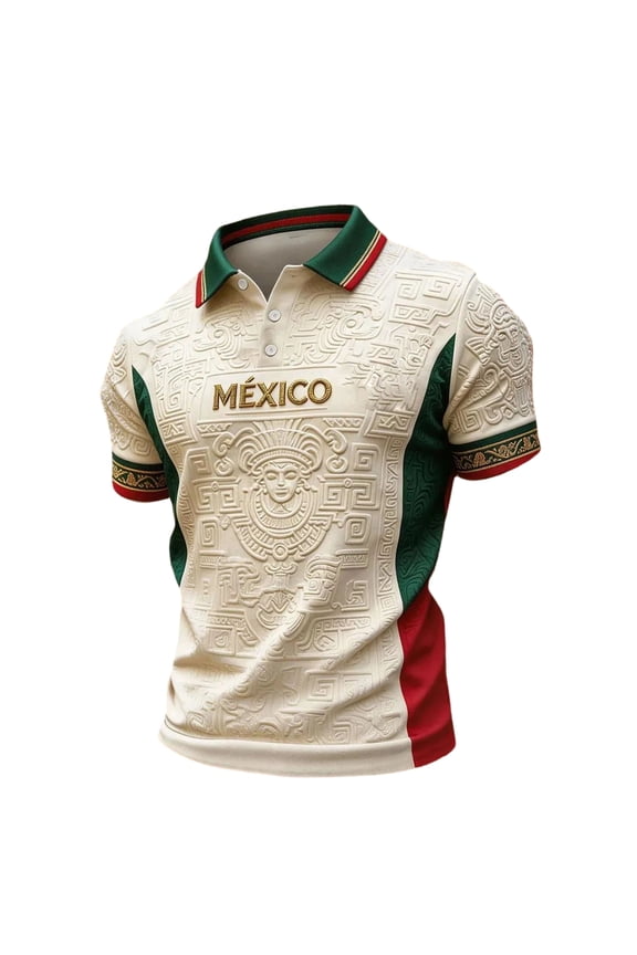 Mexico Soccer Jerseys Black Gold Cultural Digital Print Men’s 2026 Mexico Soccer Tops Short Sleeve Crew Neck Athletic National Team Fan Sport Tee,Beige XL