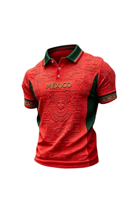Mexico Soccer Jerseys Men 2026 Mexico Soccer Tops Short Sleeve Crew Neck Black Gold Cultural Digital Print Funny Football Graphic National Team Fan Tee Stadium Game Day Wear,Red M