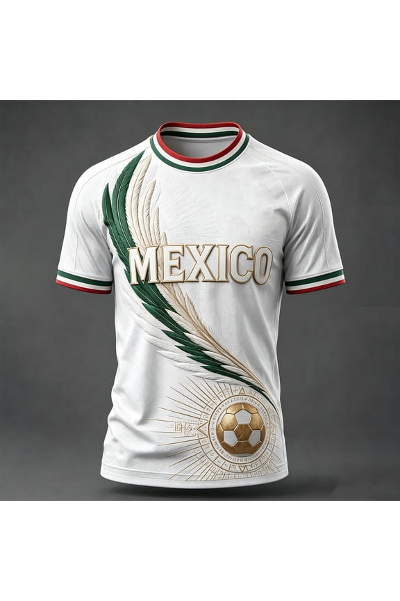 Mexico Soccer Jerseys Men Black Gold Cultural Digital Print 2026 Short Sleeve Crew Neck Mexico Soccer Tops Funny Soccer Graphic Fan Game Tee tops shirts,White S