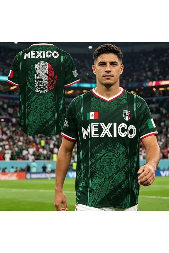 Mexico Soccer Jerseys Men, Mexican Jerseys, Mexican Jersey Soccer 2026 Soccer Game National Team Fan V-Neck Short Sleeve Game Day Football Tee Great Gifts for Fans