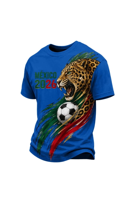 Mexico Soccer Jerseys Men Short Sleeve Crew Neck Funny Soccer Graphic 2026 Mexico Soccer Tops Black Gold Digital Print Mexican Supporter Stadium Top tees,Blue S