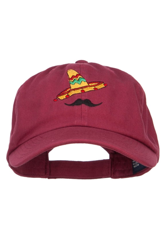 Mexico Sombrero Mustache Embroidered Low Cap - Wine OSFM