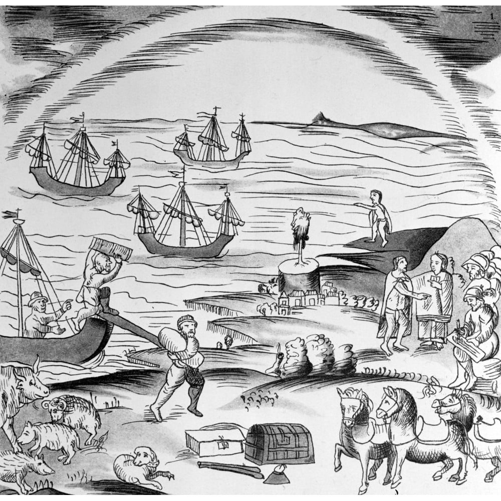 Mexico Spanish Conquest. Nspanish Conquistadors Unloading Their Ships ...