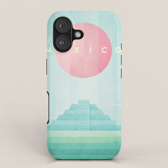 Mexico Stepped Pyramid and Pink Sun Tough Case for Apple iPhone, Dual-Layer Polycarbonate and TPU