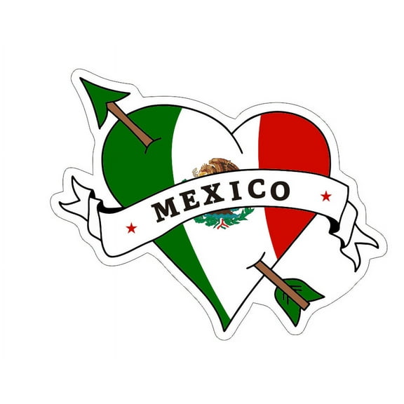 Mexico Sticker with Heart Shaped Vinyl Adhesive, Love Mexico Fiesta, Mexican Art Die Cut Decal, 1PC