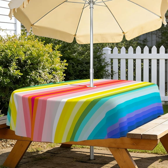 Mexico Strip Oval Outdoor Tablecloth with Umbrella Hole 60" x 84" Waterproof Zipper Table Cloth for Patio Table - Ideal Tablecloths for Picnics, Camping, and Yard Use