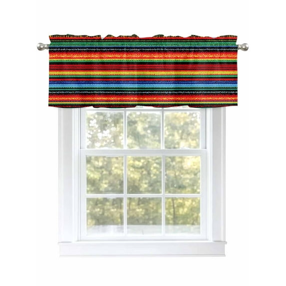 Mexico Striped Curtain Valances for Windows, Red Blue Green Rainbow Colored Stripes Kitchen Valance Window Treatment, Light Filtering Block Curtains for Bathroom/Bedroom/Living Room 60'' x 18''