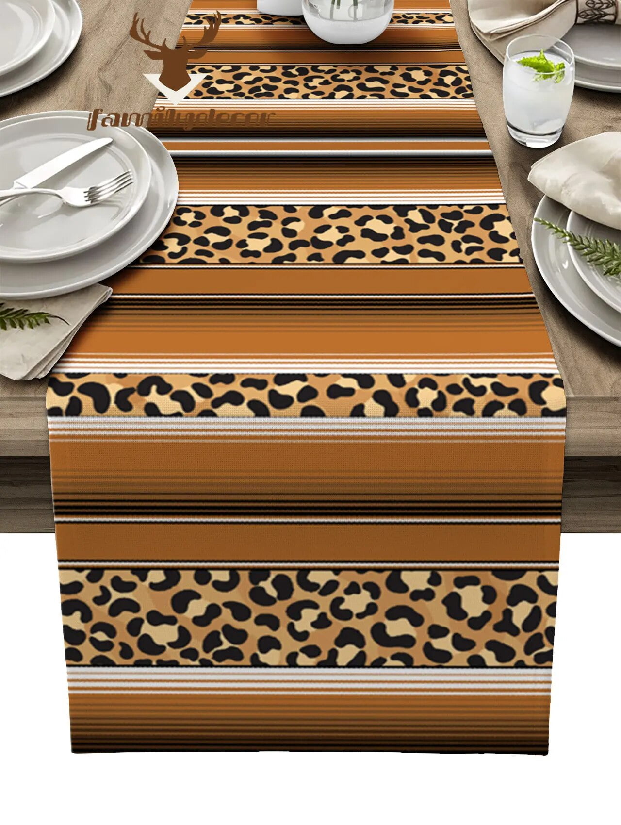 Mexico Stripes Leopard Print Animal Skin Texture Brown Table Runner ...