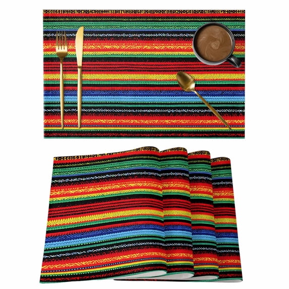 Mexico Stripes Placemats Set of 8 Colored Abstract Striped Orange Red Boho Place Mats Indoor Wipeable Table Mats Washable Cloth Dining Table Placemats for Kitchen Holiday Party Home Decor 13x19 Inch