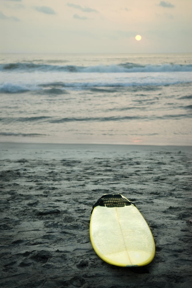 Mexico Surfboard Lying On Sand Canvas Art - Helene Cyr Design Pics (12 x 19)