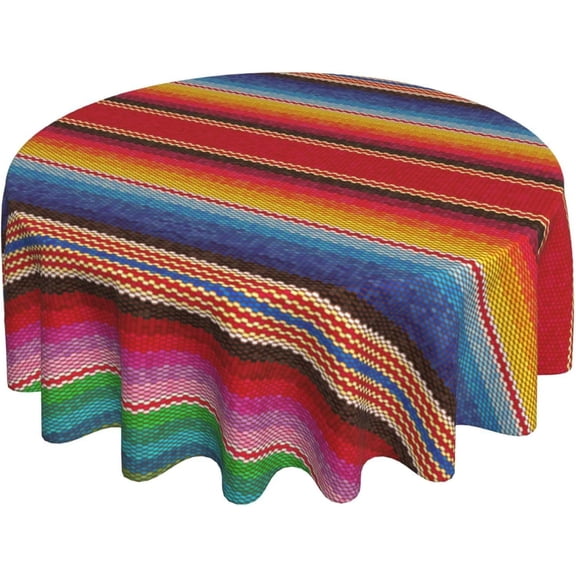 Mexico Tablecloth 60 Inch Round Halloween Cinco De Mayo Fiesta Colorful Stripes Pattern Table Cloth Washable Picnic Patio Party Circle Table Cover for Holiday Kitchen Outdoor Indoor Decor