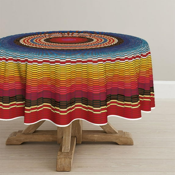 Mexico Tablecloth 60x60 Inch Round, Cinco De Mayo Fiesta Colorful Rings Washable Table Cover for Party Picnic Dinner Decor