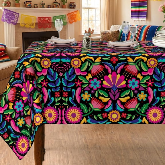 Mexico Tablecloth 60x84 Inch, Halloween Cinco De Mayo Fiesta Memorial Day Flowers Print Decorations for Home Table Cloth Rectangle, Washable Seasonal Decor Tablecloths Polyester for Party Dinner